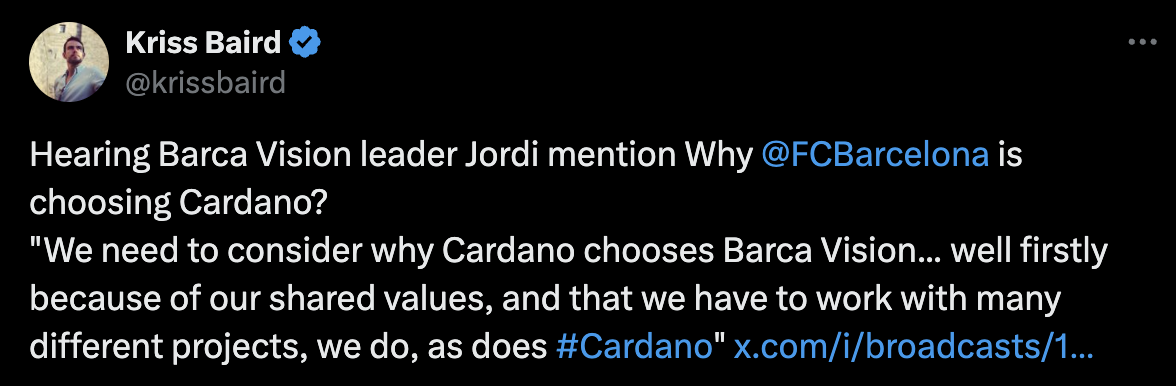 A tweet by Kriss Baird, Project Catalyst Lead